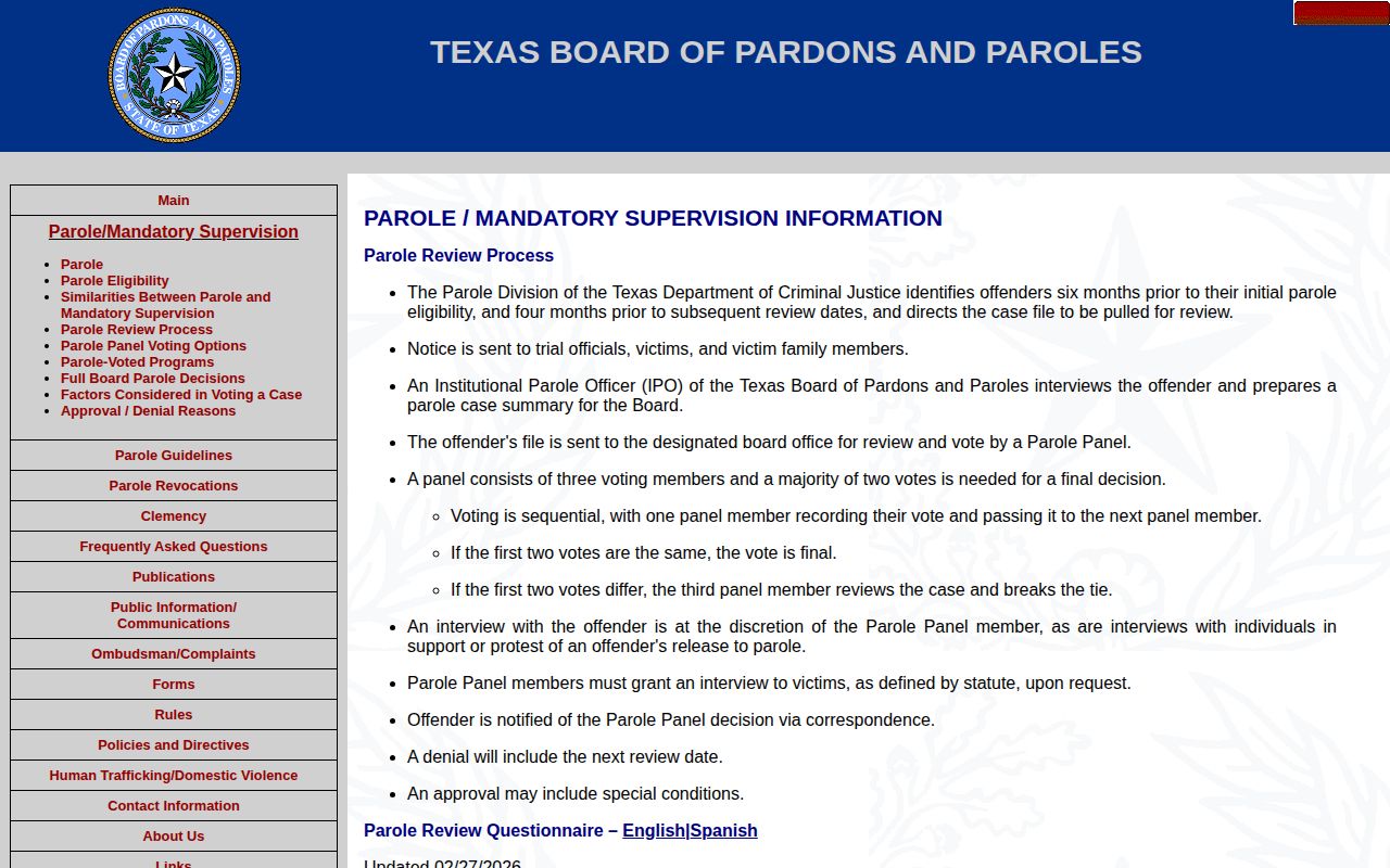 Texas parole file review process for Orange County release supervision